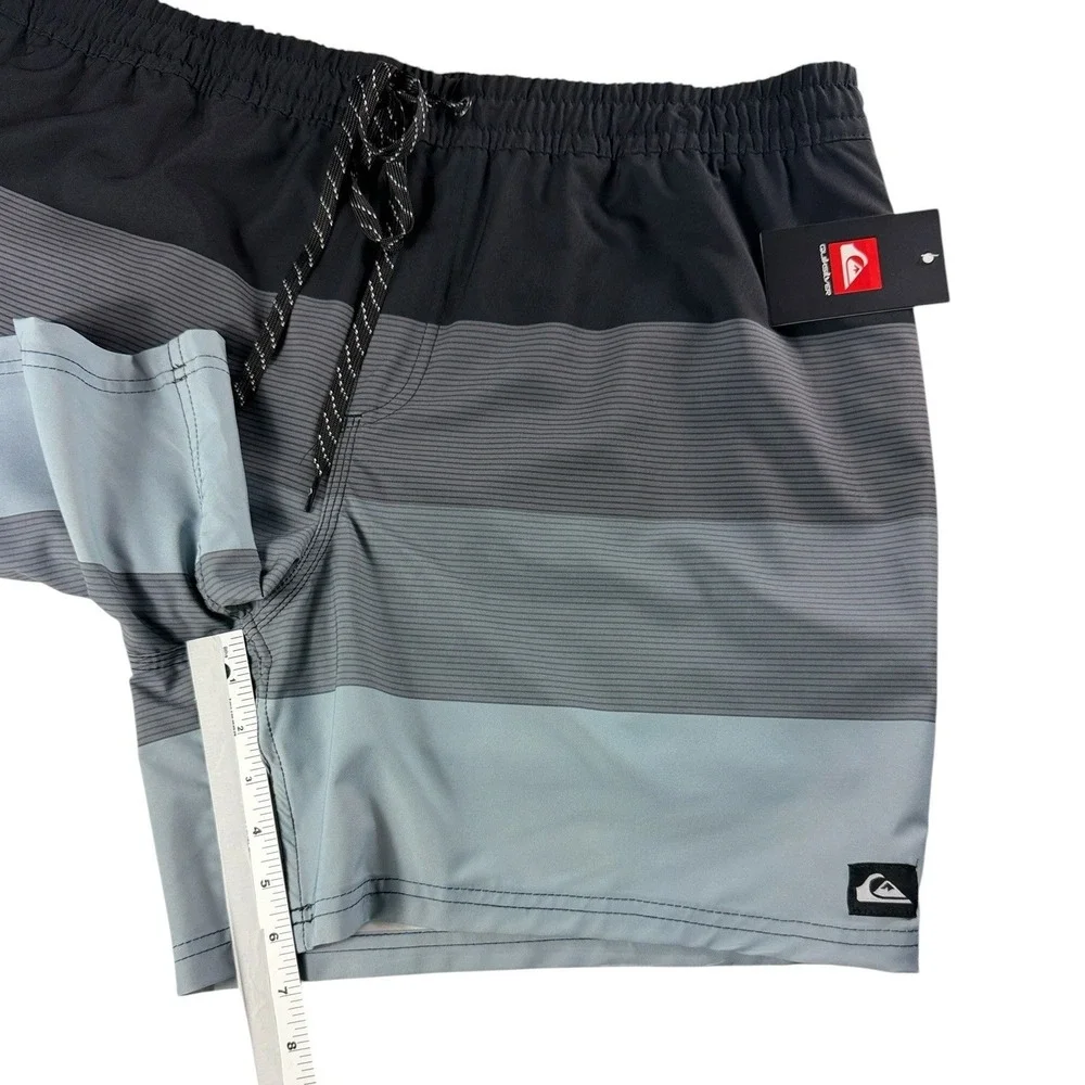 Quiksilver Mens XXL Board Shorts Swim Trunks Black Grey Blue Striped NWT